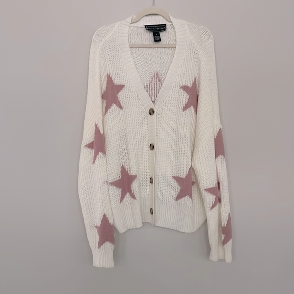 Polly & Esther Sweaters - Polly & Esther- NWOT Oversized Cardigan Sz XL Cream off white and Mauve Stars